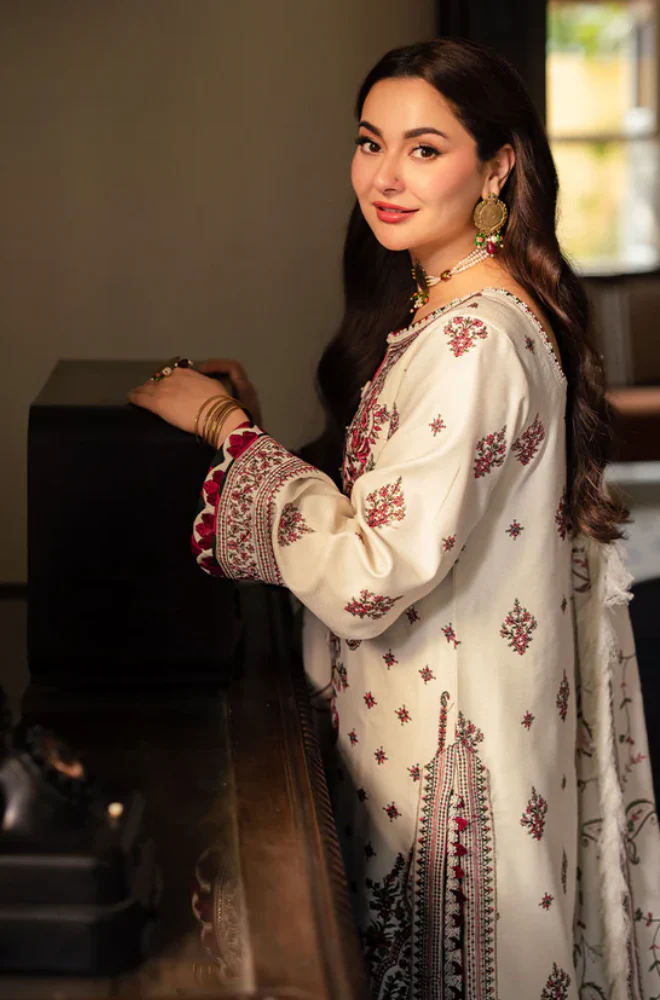 Asim jofa - 3PC Unstitched Dhanak Embroidered Suit - UH243