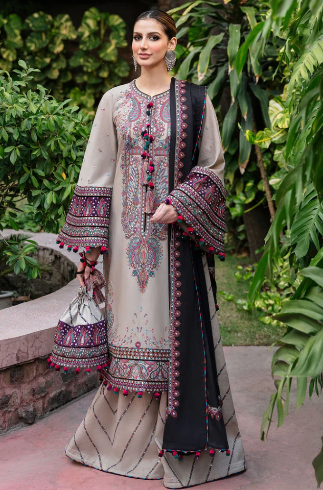Jazmin - 3PC Unstitched Dhanak Embroidered Suit - UH258