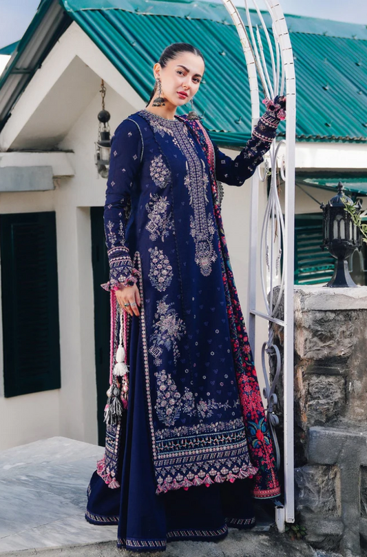 Qalamkar - 3PC Unstitched Dhanak Embroidered Suit - US125