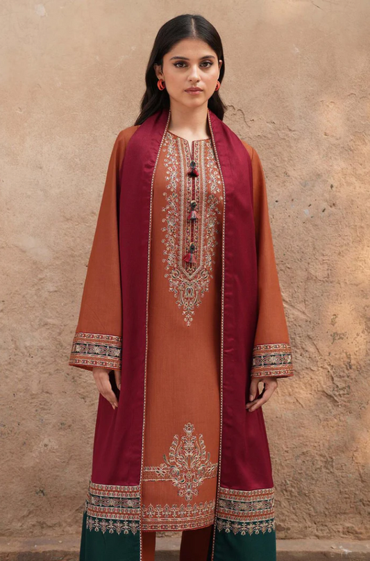 Jazmin - 3PC Unstitched Dhanak Embroidered Suit - US147