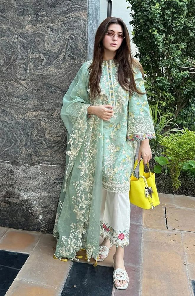 Siraa by Sadaf- 3PC Lawn Digital Printed and Embroidered Suit (Unstitched) - UPHB0156