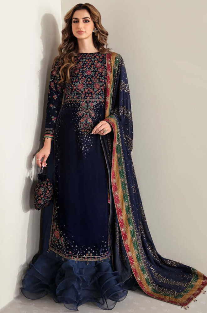 Jazmin - 3PC Velvet Embroidered Suit (Unstitched) - UH236