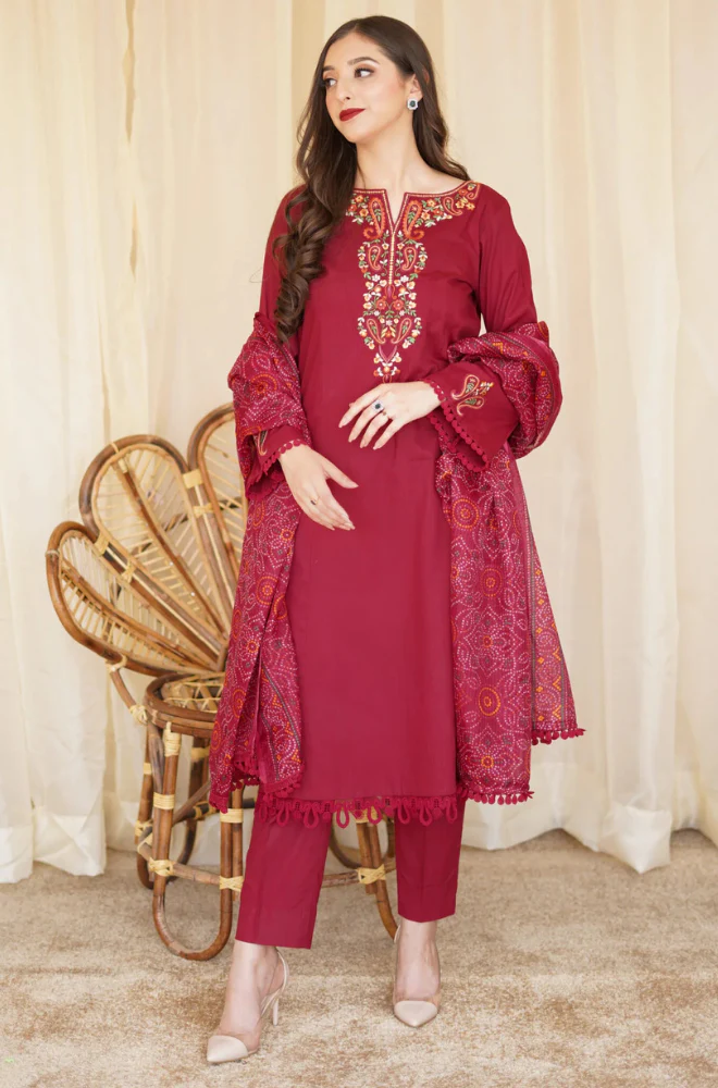 Asling - 3PC Unstitched Dhanak Embroidered Suit - UH245