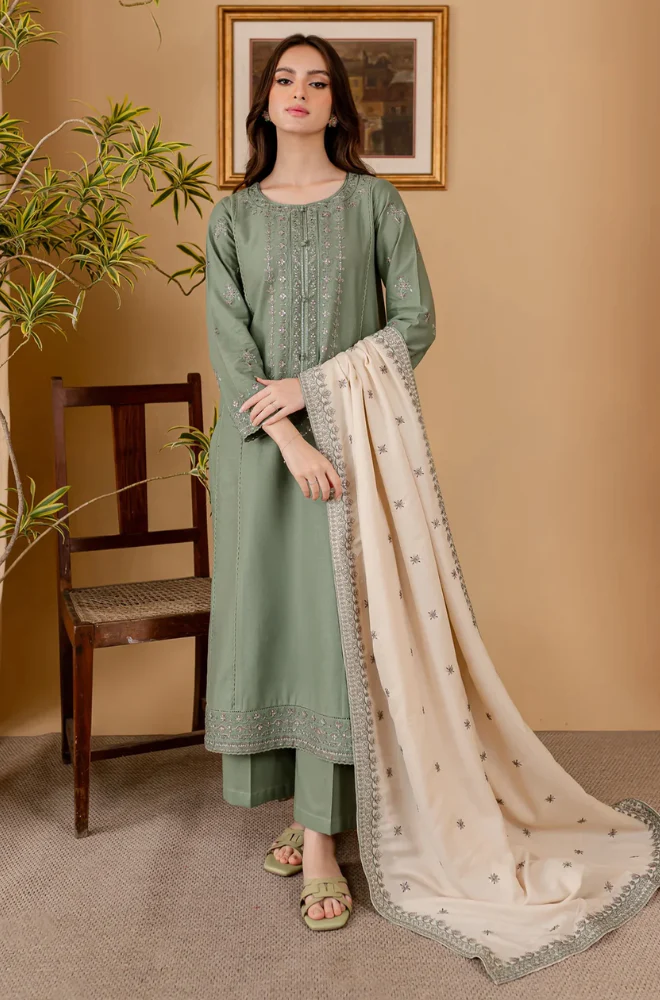 Sapphire - 3PC Dhanak Embroidered Suit (Unstitched) - UH193