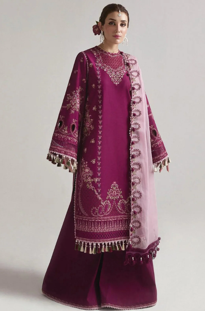 Hussain Rehar - 3PC Dhanak Embroidered Suit (Unstitched) - UH216