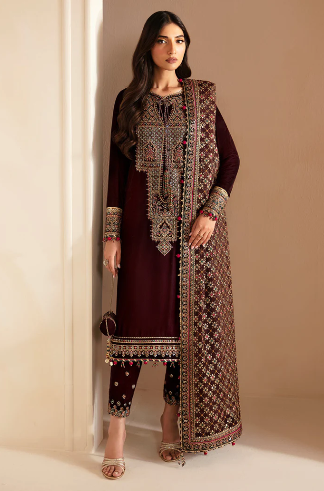 Jazmin - 3PC Velvet Embroidered Suit (Unstitched) - UH255