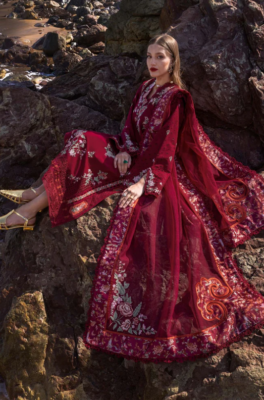 Crimson - 3PC Unstitched Dhanak Embroidered Suit - US129