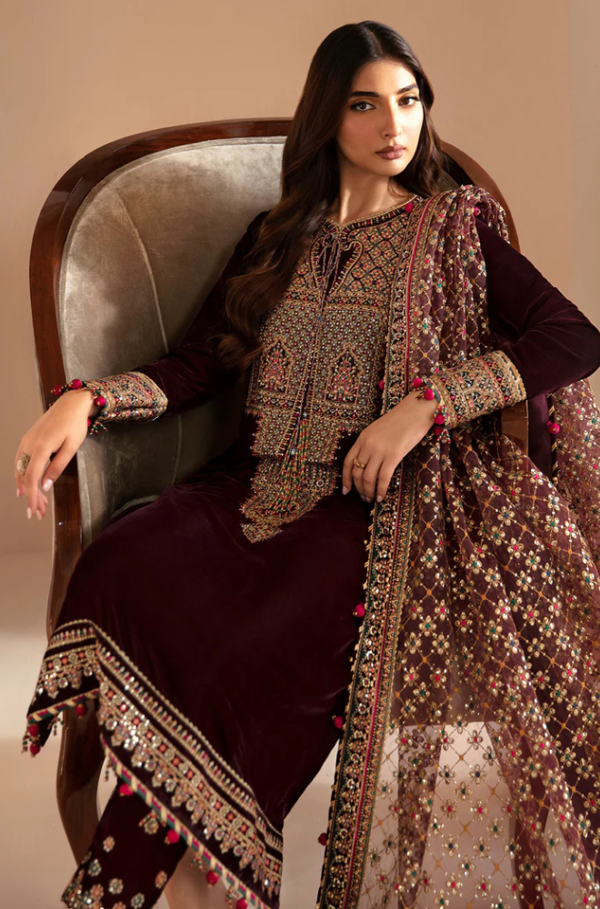 Jazmin - 3PC Velvet Embroidered Suit (Unstitched) - UH255