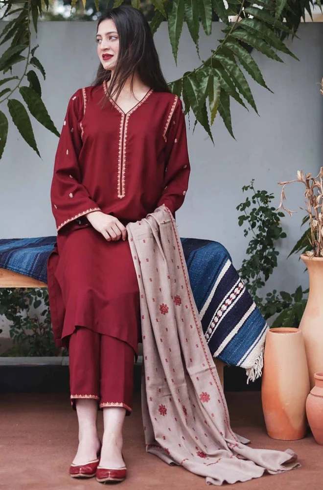 Asling - 3PC Unstitched Dhanak Embroidered Suit - UH166