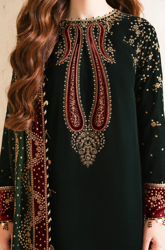 Jazmin - 3PC Velvet Embroidered Suit (Unstitched) - UH185