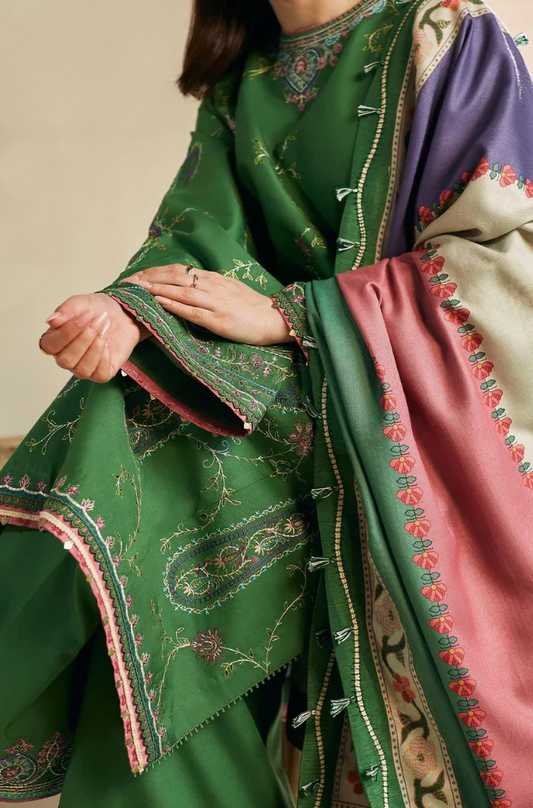 Zara Shahjahan - 3PC Unstitched Dhanak Embroidered Suit - US224