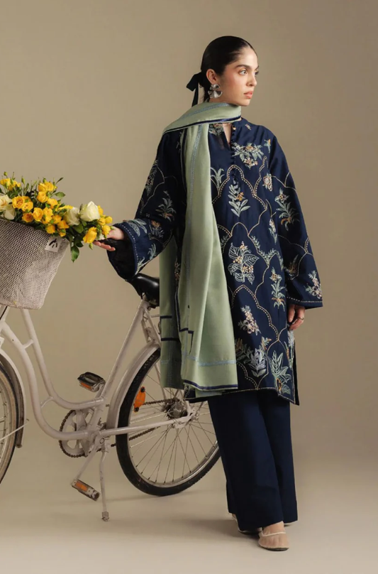 Zara Shahjahan - 3PC Unstitched Dhanak Embroidered Suit - UH269