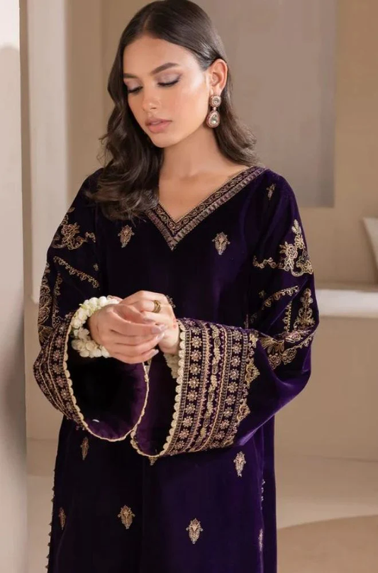 Boraque - 3PC Velvet Embroidered Suit (Unstitched) - UH233