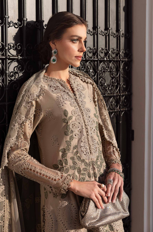 Maria.B - 3PC Dhanak Embroidered Suit (Unstitched) - US155