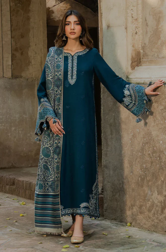 Izel - 3PC Unstitched Dhanak Embroidered Suit - UH322