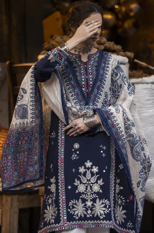 Laam - 3PC Unstitched Dhanak Embroidered Suit - UH238