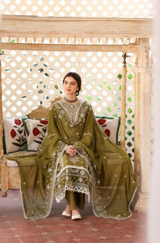 Mahnur - 3PC Dhanak Embroidered Suit (Unstitched) - UH194