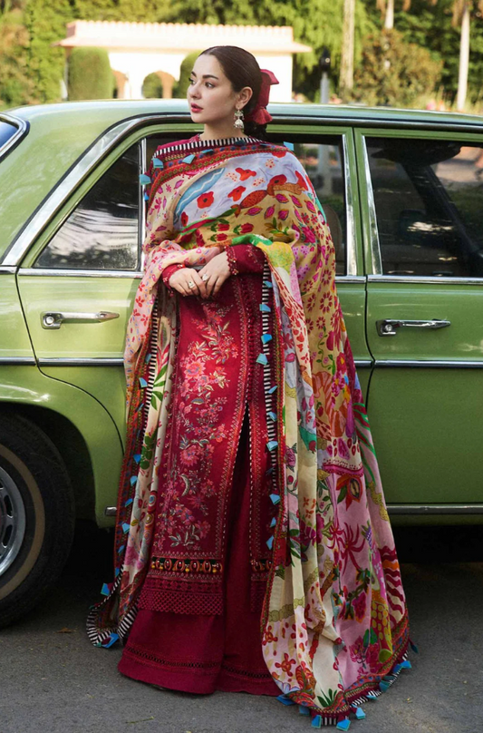 Hussain Rehar - 3PC Dhanak Embroidered Suit (Unstitched) - UH179