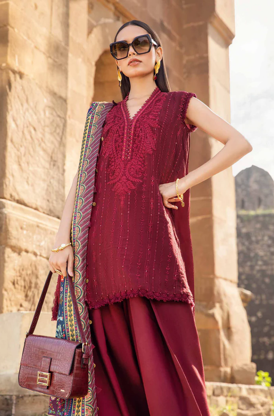Maria.B - 3PC Dhanak Embroidered Suit (Unstitched) - UH267