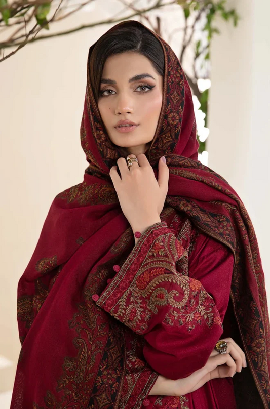 3 Piece - Dhanak Embroidered Suit (Unstitched) - UPA012