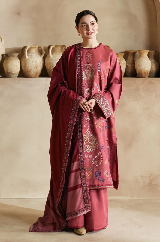 Zara Shahjahan - 3PC Dhanak Embroidered Suit (Unstitched) - UH217