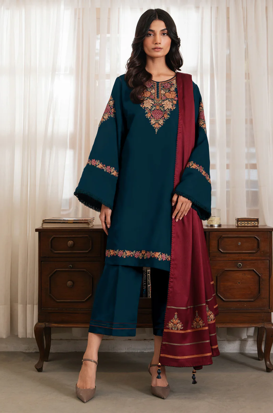 Jazmin - 3PC Dhanak Embroidered Suit (Unstitched) - UH265