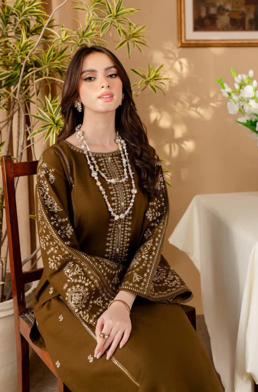 Baroque - 2PC Dhanak Embroidered Suit- UH0161