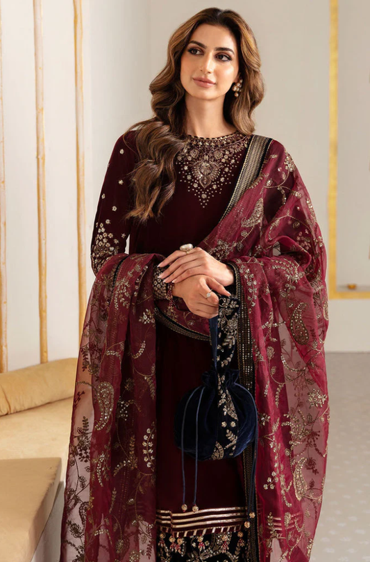 Boraque - 3PC Velvet Embroidered Suit (Unstitched) - UH234