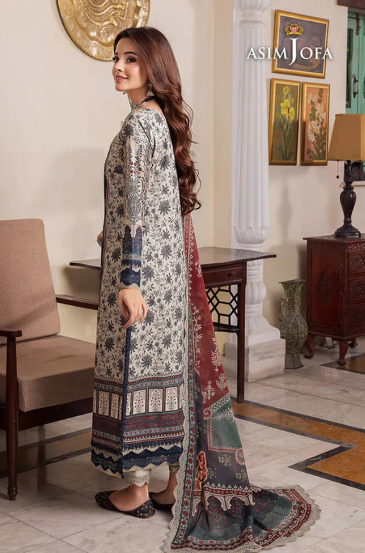 Asim jofa - 3PC Lawn Digital Printed Suit (Unstitched) - UA274