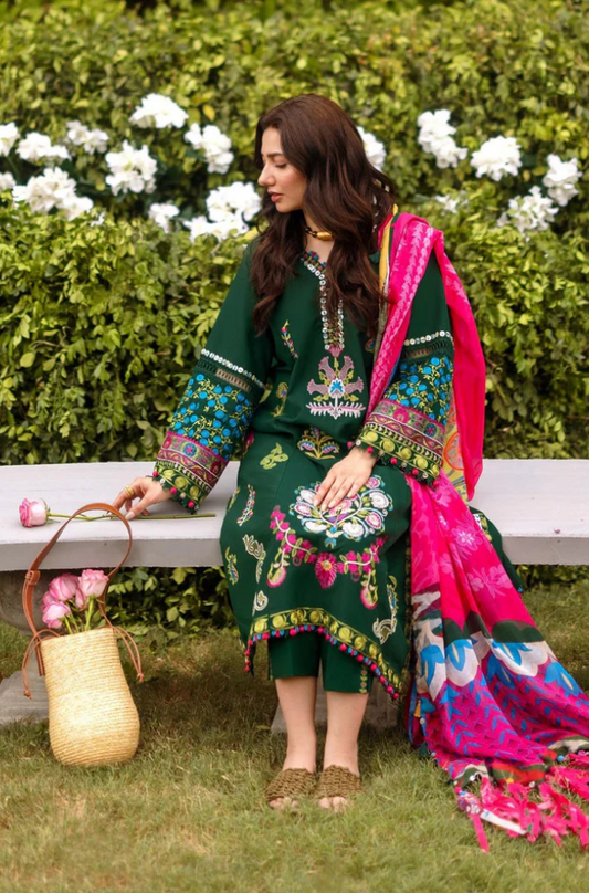 FLORENT - 3PC Dhanak Embroidered Suit (Unstitched) - US201