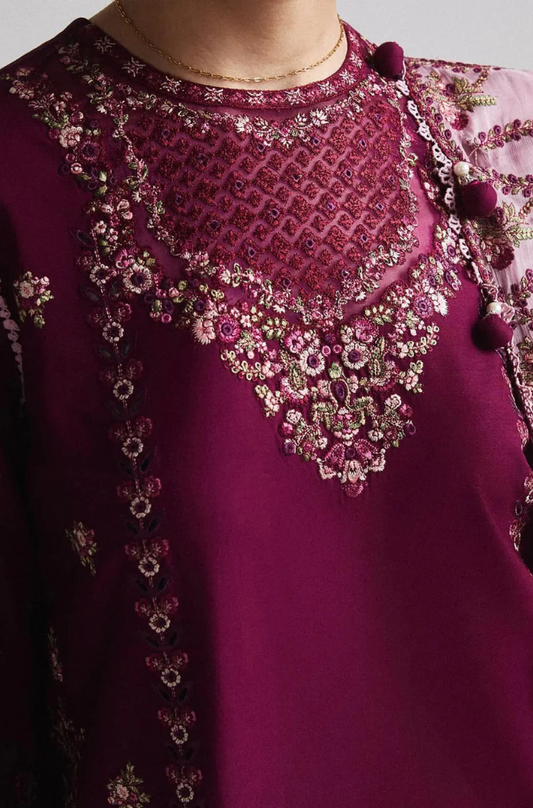 Hussain Rehar - 3PC Dhanak Embroidered Suit (Unstitched) - UH216