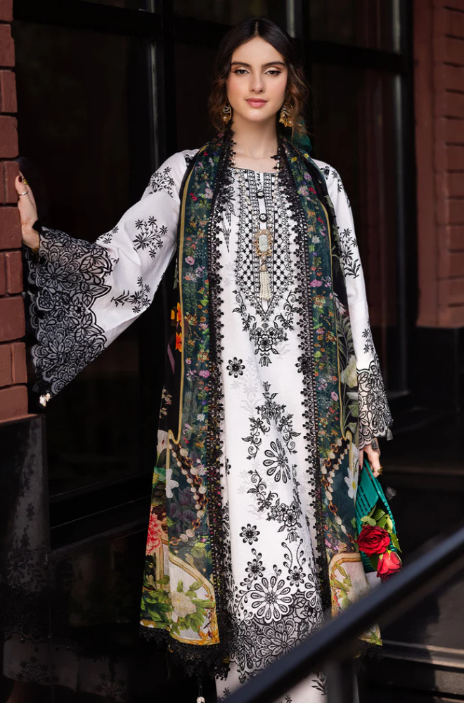 Asim jofa - 3PC Unstitched Dhanak Embroidered Suit - US134