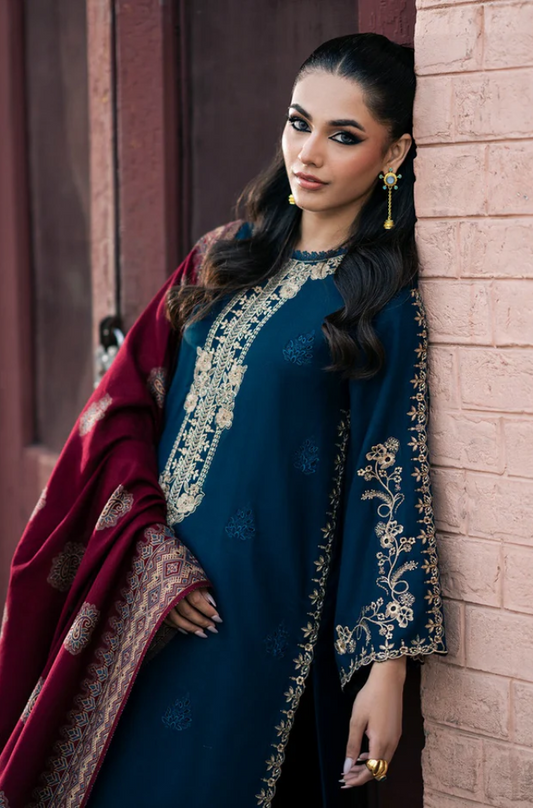 Izel - 3PC Unstitched Dhanak Embroidered Suit - US128