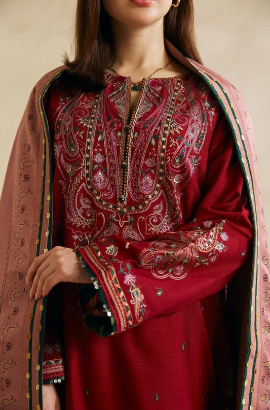 Zara Shahjahan - 3PC Unstitched Dhanak Embroidered Suit - US225