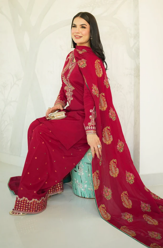 3 Piece Unstitched Dhanak Embroidered Suit - US107