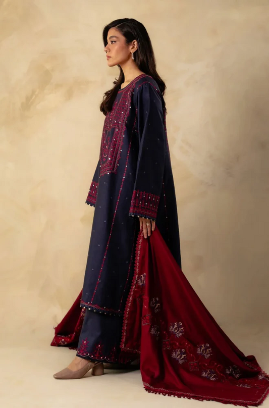 Zara Shahjahan - 3PC Unstitched Dhanak Sequence Embroidered Suit - US223