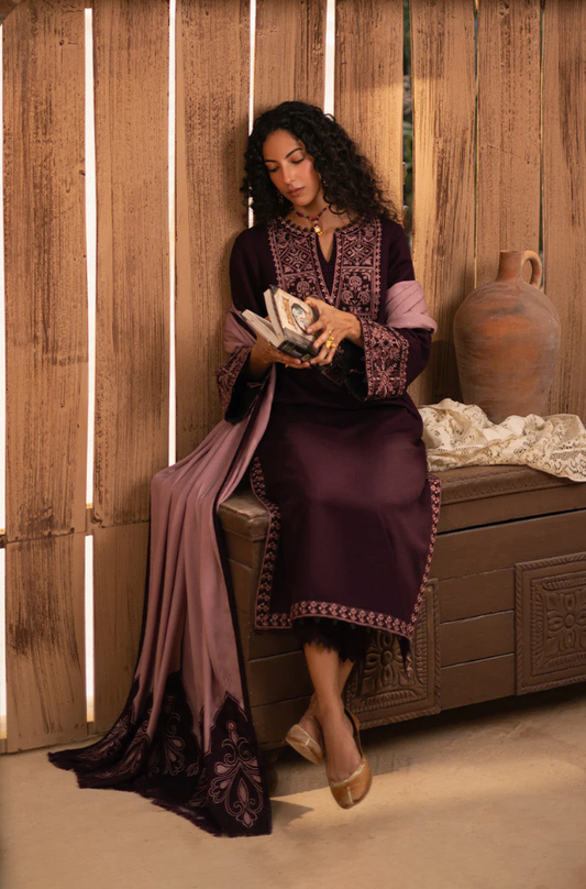 Zarqash - 3PC Dhanak Embroidered Suit (Unstitched) - UH197