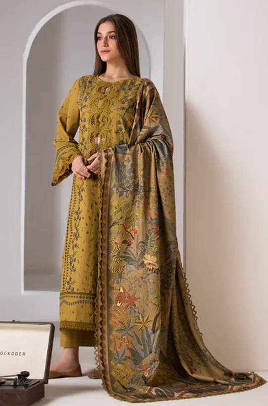 Maria.B - 3 PC- Embroidered Dhanak Suit (Unstitched) - UJ058