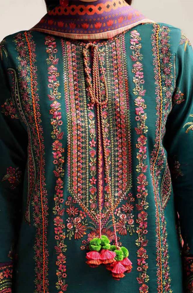 Hussain Rehar - 3PC Dhanak Embroidered Suit (Unstitched) - UH215
