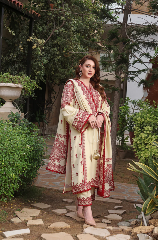 Aneelas  - 3PC Unstitched Dhanak Embroidered Suit - US152