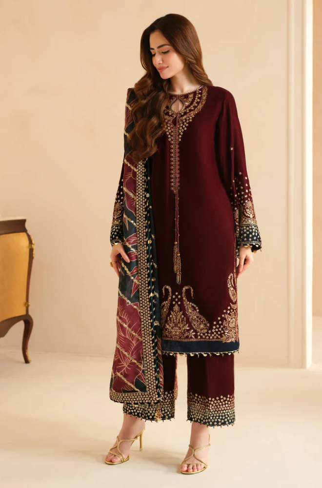 Jazmin - 3PC Velvet Embroidered Suit (Unstitched) - UH253