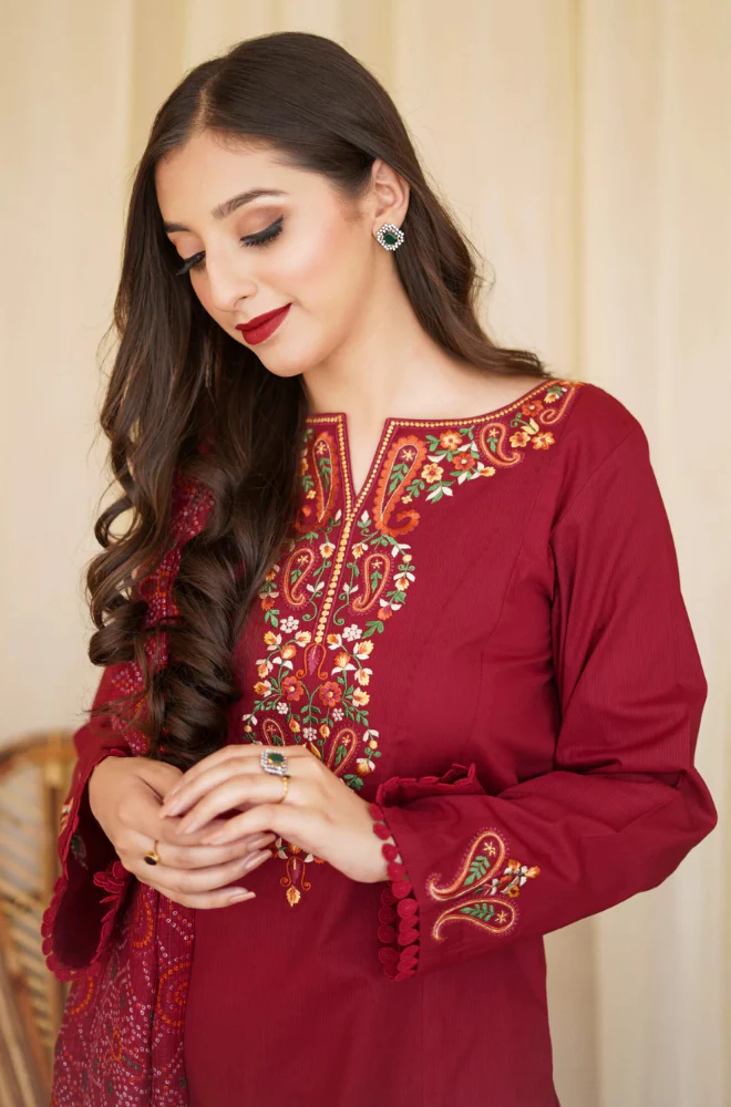 Asling - 3PC Unstitched Dhanak Embroidered Suit - UH245