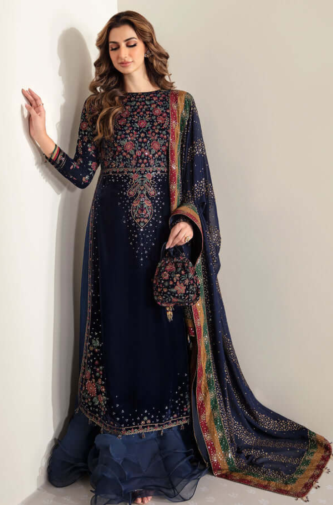 Jazmin - 3PC Velvet Embroidered Suit (Unstitched) - UH236