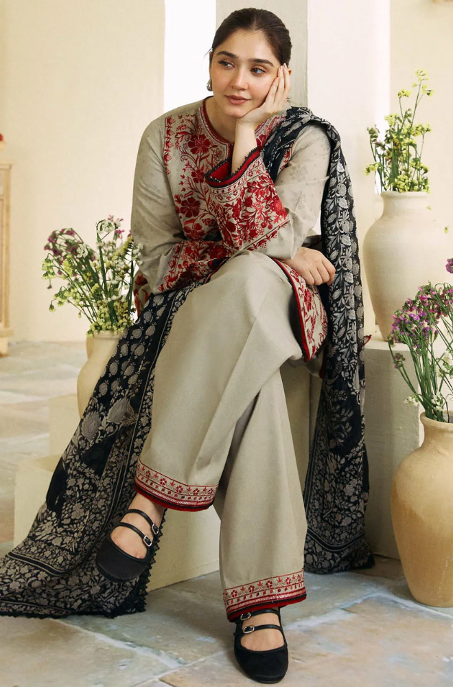 Coco By Zara Shahjahan - 3PC Dhanak Embroidered Suit (Unstitched) - US191