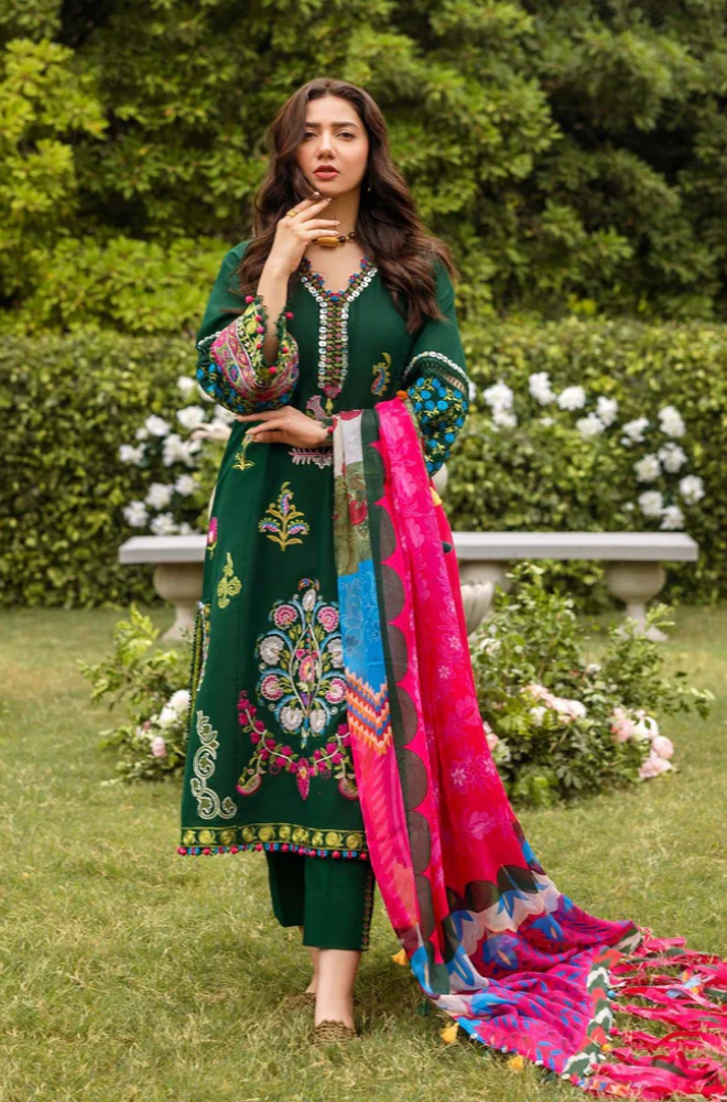 FLORENT - 3PC Dhanak Embroidered Suit (Unstitched) - US201