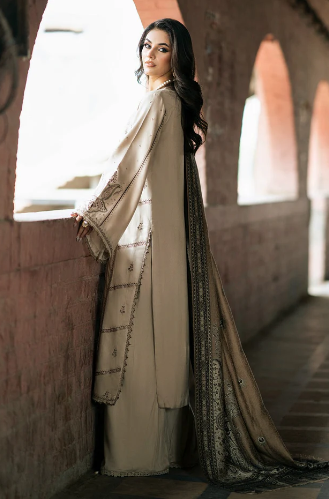 Izel - 3PC Dhanak Embroidered Suit (Unstitched) - US202