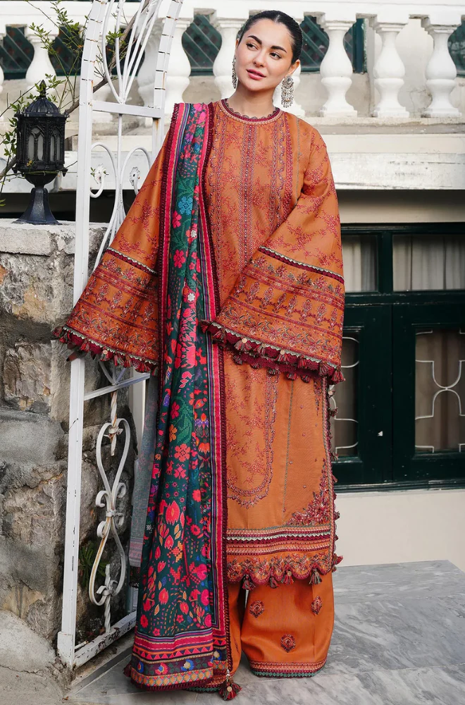 Hussain Rehar - 3PC Dhanak Embroidered Suit (Unstitched) - UH214