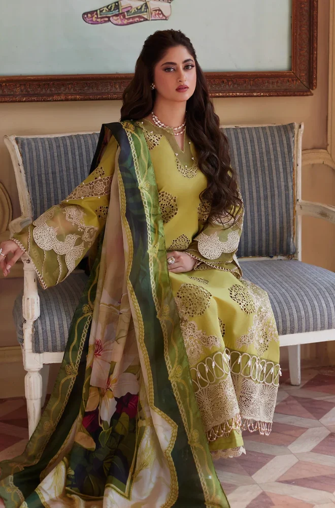 Elaf- 3PC Lawn Chickenkari Embroidered Suit (Unstitched) - UPFS093