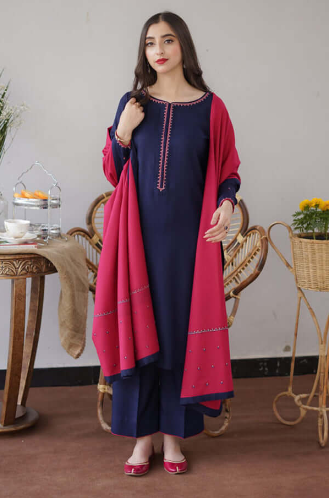 Asling - 3PC Unstitched Dhanak Embroidered Suit - UH161