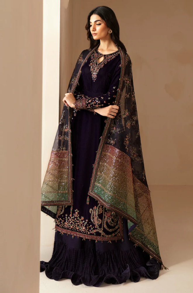 Jazmin - 3PC Velvet Embroidered Suit (Unstitched) - UH256